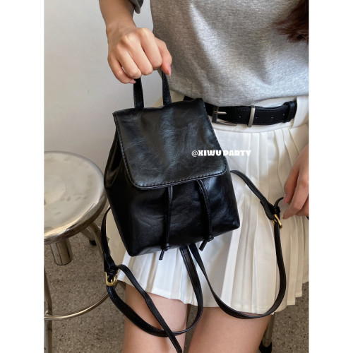 美式復古小皮包精緻百搭mini雙肩包 簡約高級感黑色pu包包