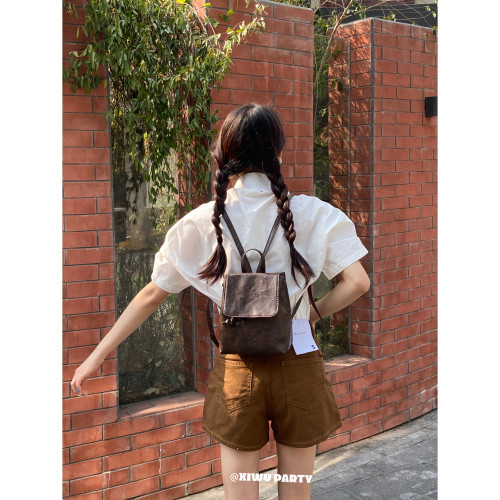 美式復古小皮包精緻百搭mini雙肩包 簡約高級感黑色pu包包