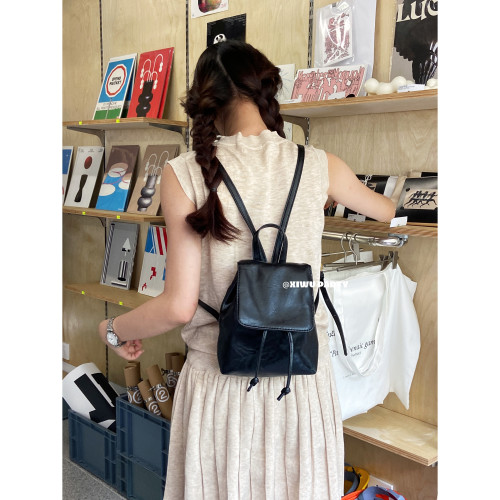 美式復古小皮包精緻百搭mini雙肩包 簡約高級感黑色pu包包