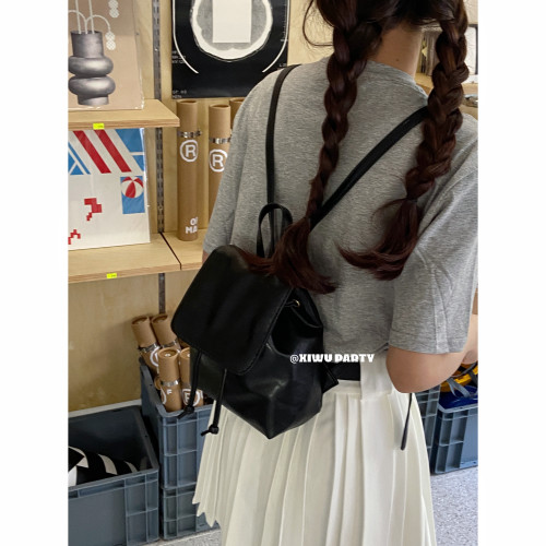 美式復古小皮包精緻百搭mini雙肩包 簡約高級感黑色pu包包