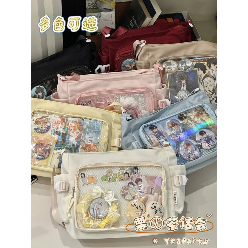 日系ins學院風簡約大容量郵差包女 吧唧穀子痛包單肩包學生斜後後背包