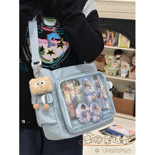 日系ins學院風簡約大容量郵差包女 吧唧穀子痛包單肩包學生斜後後背包