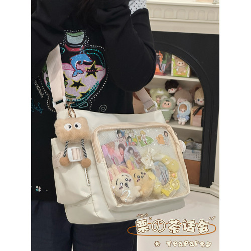 日系ins學院風簡約大容量郵差包女 吧唧穀子痛包單肩包學生斜後後背包