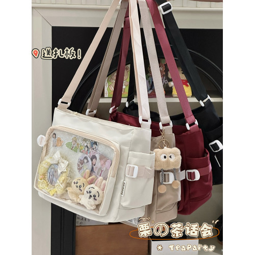 日系ins學院風簡約大容量郵差包女 吧唧穀子痛包單肩包學生斜後後背包