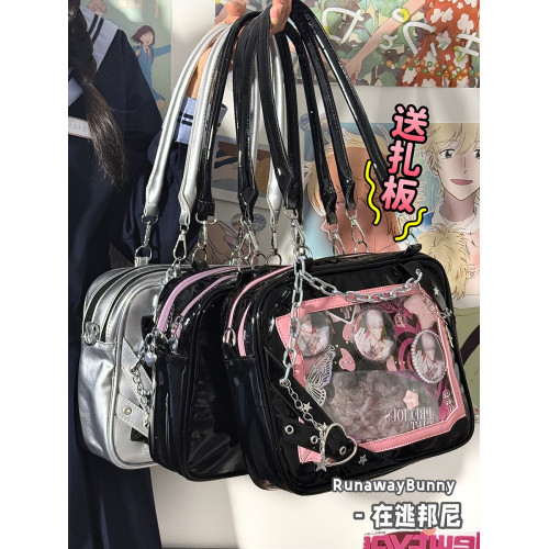 透明痛包女吧唧鏈條中食量通勤單肩斜後後背包二次元甜酷辣妹20cm娃包