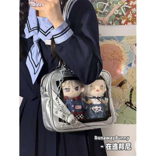 透明痛包女吧唧鏈條中食量通勤單肩斜後後背包二次元甜酷辣妹20cm娃包