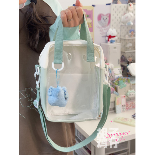可愛甜妹透明痛包女韓版簡約百搭兩面背小包包少女學生霤娃斜後後背包