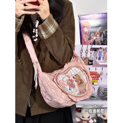 二次元JK百搭日常雲朵褶皺抽繩愛心痛層蕾絲痛包單肩斜背10cm娃包