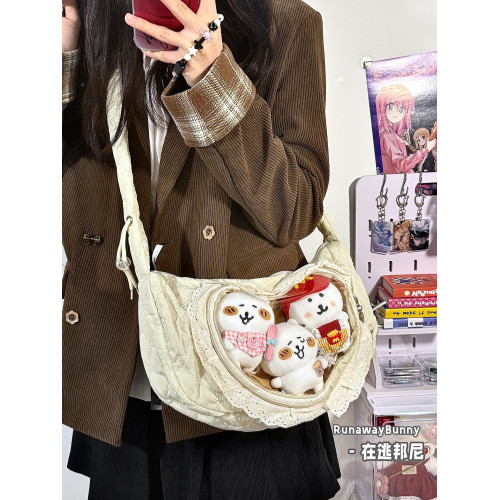 二次元JK百搭日常雲朵褶皺抽繩愛心痛層蕾絲痛包單肩斜背10cm娃包