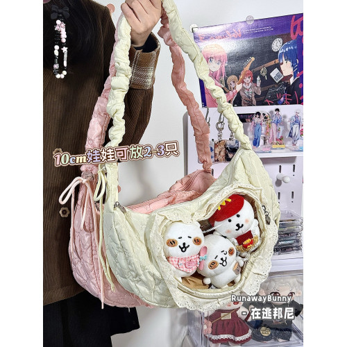 二次元JK百搭日常雲朵褶皺抽繩愛心痛層蕾絲痛包單肩斜背10cm娃包