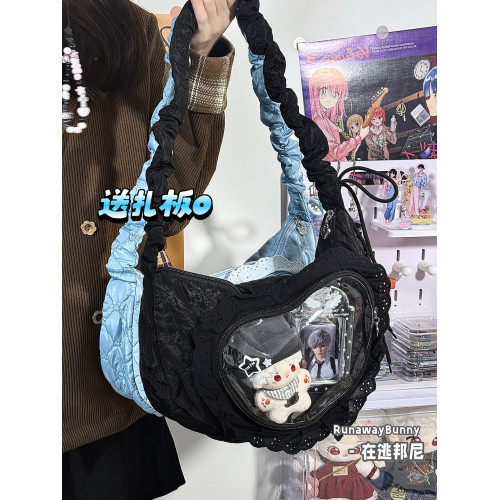二次元JK百搭日常雲朵褶皺抽繩愛心痛層蕾絲痛包單肩斜背10cm娃包
