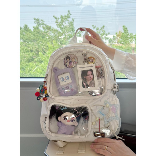 2025新款學生大容量雙肩包日系二次元漫展書包透明吧唧痛包娃包
