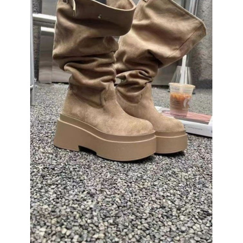 廢土風長筒靴女2024新款小個子厚底增高長靴大西北穿搭棕色堆堆靴