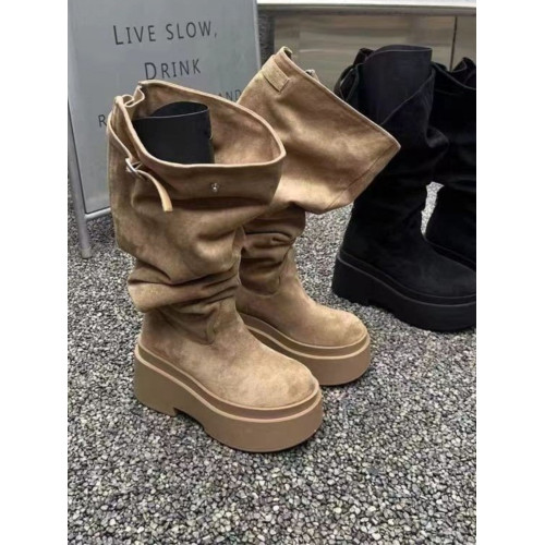 廢土風長筒靴女2024新款小個子厚底增高長靴大西北穿搭棕色堆堆靴