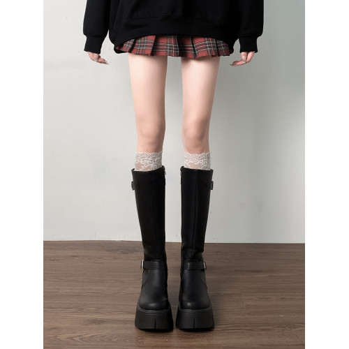 復古法式黑色厚底長筒靴女2025新款秋冬小個子胖mm顯瘦增高騎士靴 復古法式黑色厚底長筒靴女2025新款秋冬小個子胖mm顯瘦增高騎士靴