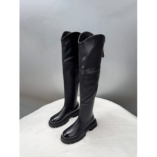 真皮過膝長筒靴女2025新款秋冬季V口顯瘦彈力瘦腿長靴高筒騎士靴