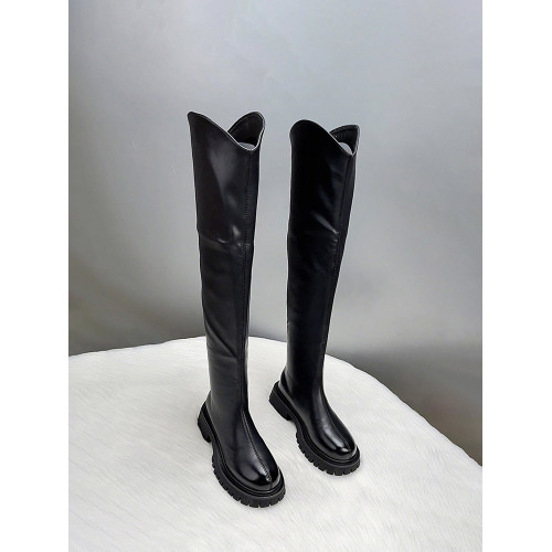 真皮過膝長筒靴女2025新款秋冬季V口顯瘦彈力瘦腿長靴高筒騎士靴