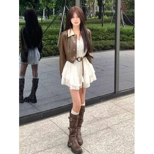 2026新款厚底西部牛仔騎士靴女冬不過膝復古美拉德風長筒靴馬丁靴