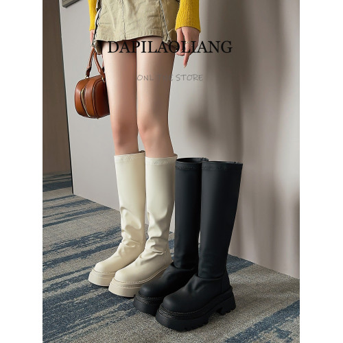 白色顯瘦胖mm長筒靴女粗腿高筒大筒圍厚底瘦瘦靴褶皺堆堆大碼長靴 白色顯瘦胖mm長筒靴女粗腿高筒大筒圍厚底瘦瘦靴褶皺堆堆大碼長靴