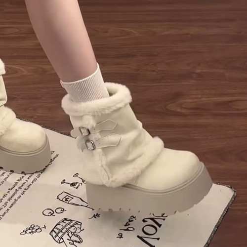 品牌白色厚底雪地靴女2025冬季加絨保暖毛毛短靴小個子增高棉鞋 品牌白色厚底雪地靴女2025冬季加絨保暖毛毛短靴小個子增高棉鞋
