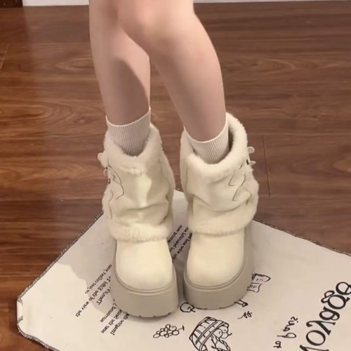 品牌白色厚底雪地靴女2025冬季加絨保暖毛毛短靴小個子增高棉鞋 品牌白色厚底雪地靴女2025冬季加絨保暖毛毛短靴小個子增高棉鞋