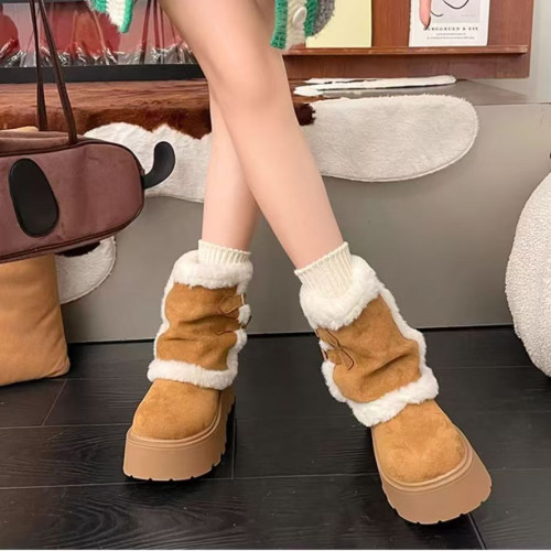 品牌白色厚底雪地靴女2025冬季加絨保暖毛毛短靴小個子增高棉鞋 品牌白色厚底雪地靴女2025冬季加絨保暖毛毛短靴小個子增高棉鞋