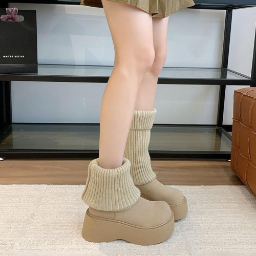 2025新款厚底針織襪女增高休閒長靴百搭多變透氣時尚拼接洋氣高靴