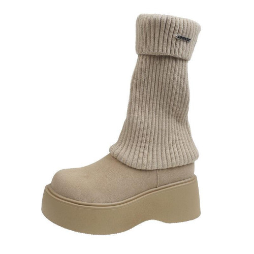 2025新款厚底針織襪女增高休閒長靴百搭多變透氣時尚拼接洋氣高靴