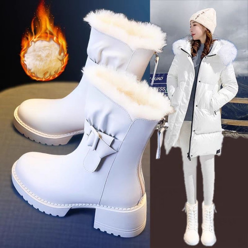 雪地靴女2025新款中筒馬丁靴秋冬季加絨加厚保暖棉鞋冬鞋白色棉靴
