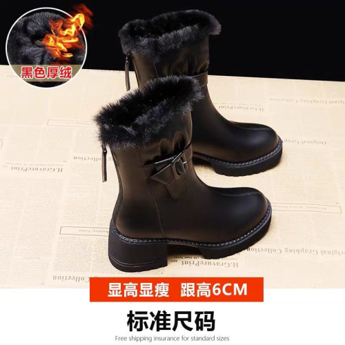 雪地靴女2025新款中筒馬丁靴秋冬季加絨加厚保暖棉鞋冬鞋白色棉靴