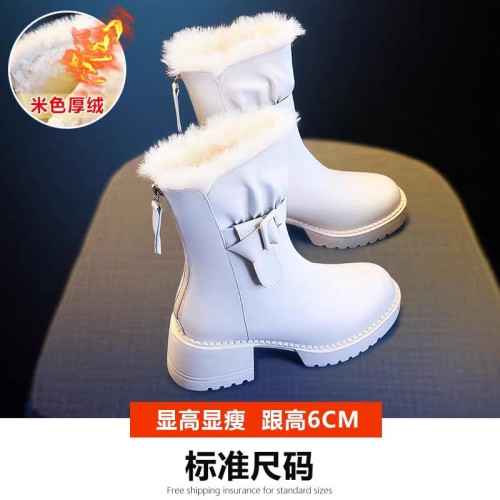 雪地靴女2025新款中筒馬丁靴秋冬季加絨加厚保暖棉鞋冬鞋白色棉靴