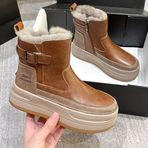 東北厚底雪地靴女冬季2026年新款羊皮毛一體短筒靴加厚保暖棉鞋子