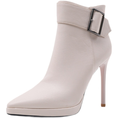 高跟鞋女秋冬2026新款性感尖頭短靴女細跟皮帶釦馬丁靴網紅瘦瘦靴