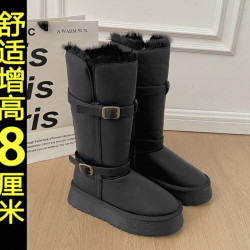 厚底皮面不過膝長筒雪地靴子女2025冬季新款加絨保暖高筒時裝棉鞋