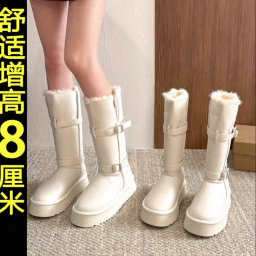 厚底皮面不過膝長筒雪地靴子女2025冬季新款加絨保暖高筒時裝棉鞋