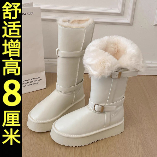 厚底皮面不過膝長筒雪地靴子女2025冬季新款加絨保暖高筒時裝棉鞋