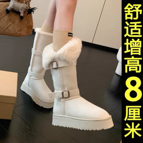 厚底皮面不過膝長筒雪地靴子女2025冬季新款加絨保暖高筒時裝棉鞋