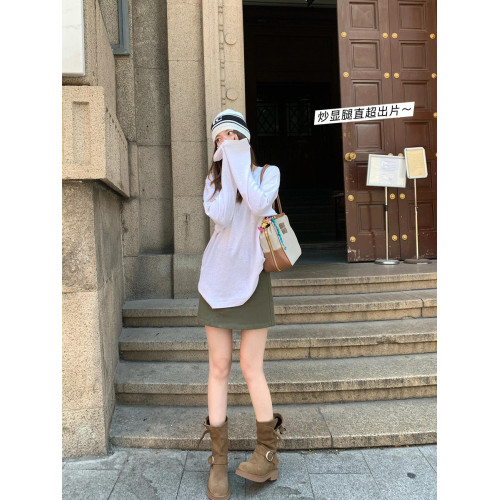 早秋中筒短靴女2024新款秋季擦色磨砂真皮厚底馬丁靴女款堆堆靴子