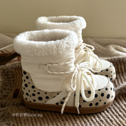 Social pig 韓系復古毛絨雪地靴女冬內增高保暖堆堆靴加絨棉靴