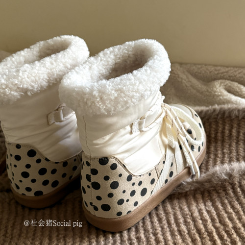Social pig 韓系復古毛絨雪地靴女冬內增高保暖堆堆靴加絨棉靴