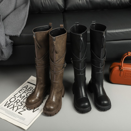 李掌櫃大碼女鞋41一43胖妹妹長筒靴加寬加胖騎士靴秋冬加絨中筒靴