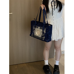 錢一波痛包｜紺色緞面花邊痛深藍色大容量單肩包日常百搭學生製服