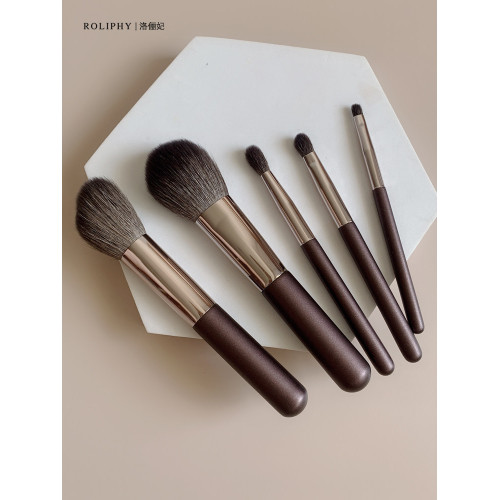 可攜式款5支羊毛化妝刷套裝小號動物毛腮紅刷超軟彩妝工具配收納包