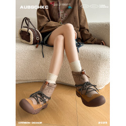 AUBGCHKC戶外中筒醜萌雪地靴女厚底冬季加絨加厚防水防滑東北棉鞋