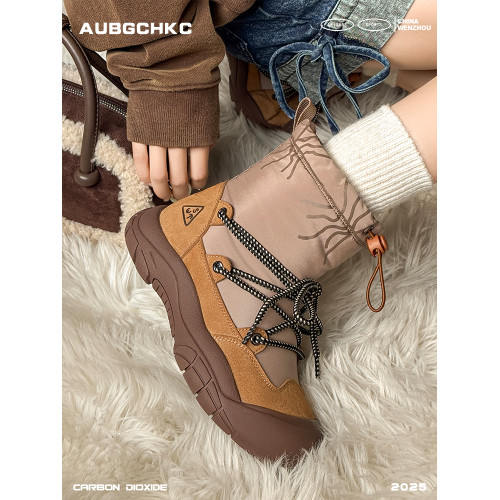 AUBGCHKC戶外中筒醜萌雪地靴女厚底冬季加絨加厚防水防滑東北棉鞋