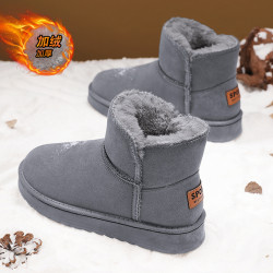 東北雪地靴女款冬季加絨大碼棉靴41-43黑色上班族通勤情侶款棉鞋