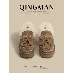 勃肯鞋女2025秋冬新款厚底保暖加絨毛毛鞋時尚百搭防滑流蘇雪地靴