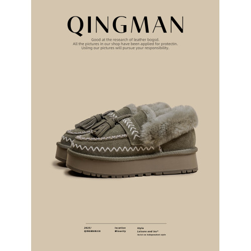 勃肯鞋女2025秋冬新款厚底保暖加絨毛毛鞋時尚百搭防滑流蘇雪地靴 勃肯鞋女2025秋冬新款厚底保暖加絨毛毛鞋時尚百搭防滑流蘇雪地靴