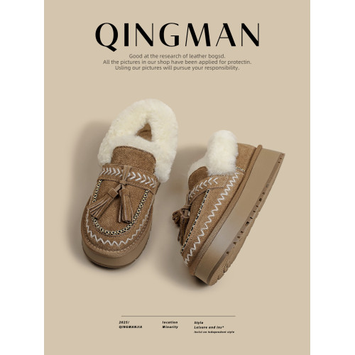 勃肯鞋女2025秋冬新款厚底保暖加絨毛毛鞋時尚百搭防滑流蘇雪地靴 勃肯鞋女2025秋冬新款厚底保暖加絨毛毛鞋時尚百搭防滑流蘇雪地靴