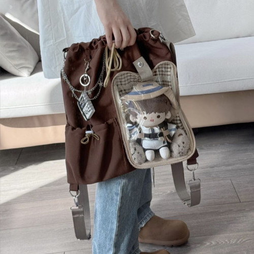 抽繩娃包痛包20公分棉花娃娃寬肩帶大容量雙肩包斜後後背包可愛學院風